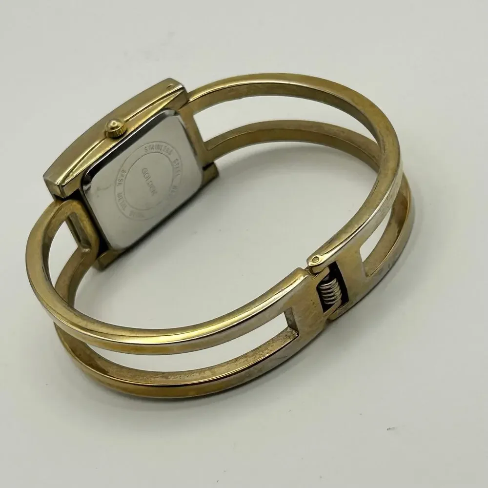 Vintage Golden Gold-tone Mother Pearl Bangle Quartz Watch Working New Battery